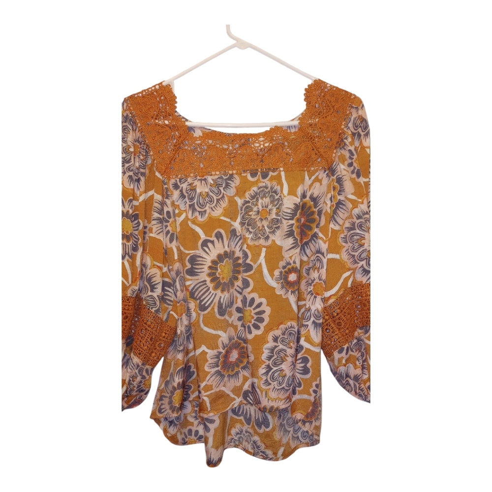 Women's Orange Floral Blouse Size Large Zac & Rachel